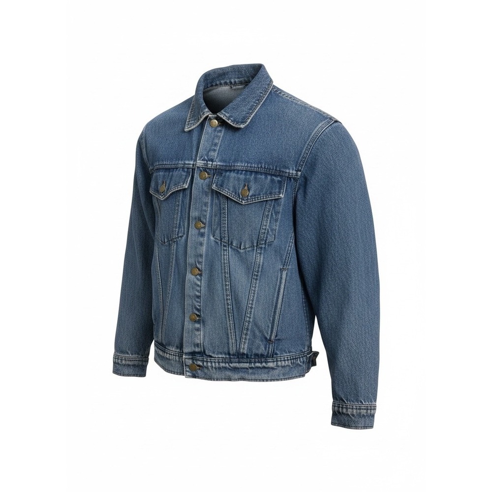 Vintage ELCO Womens Medium Wash Blue Denim Trucker Jacket Size S Pleated Back